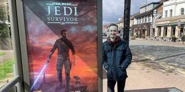 Max McGuire Spotting Survivor Poster In His Hometown - Resized For Website. From Max's X account
